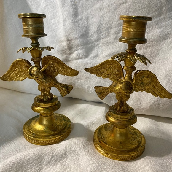 Other - Antique Gilt Gold bronze Ormolu Candlesticks with Eagles carrying vipers
